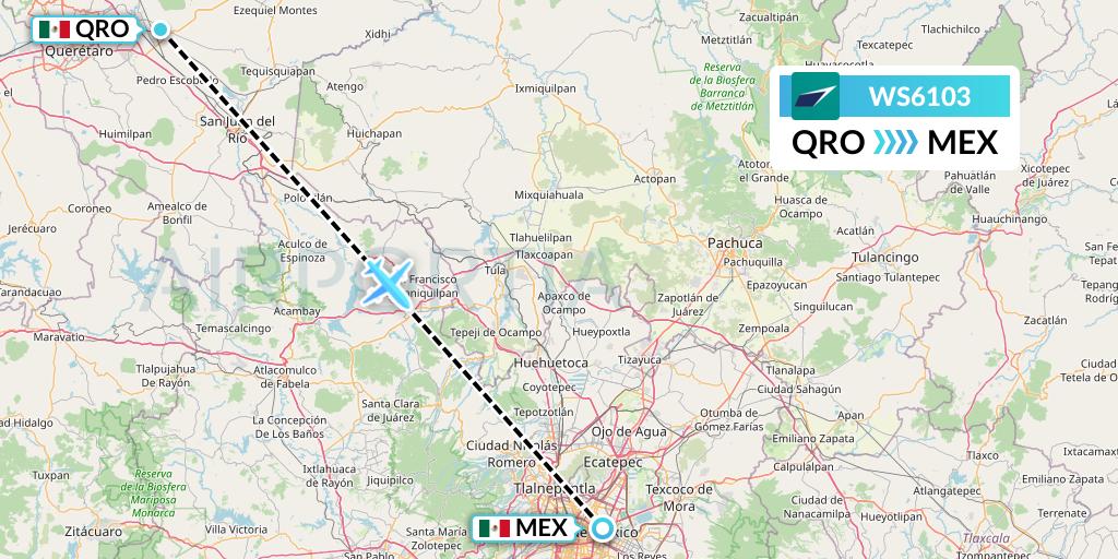 WS6103 WestJet Flight Map: Queretaro to Mexico City
