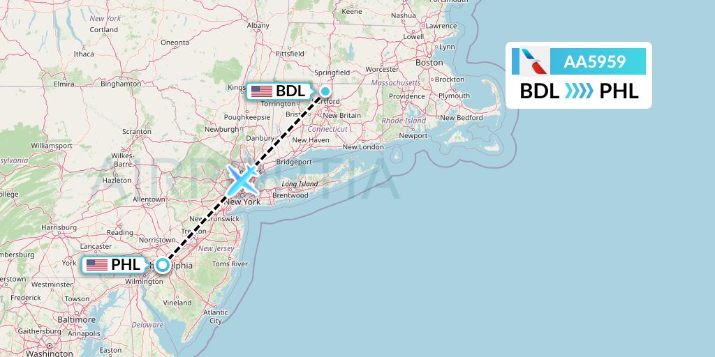 AA5959 American Airlines Flight Map: Windsor Locks to Philadelphia
