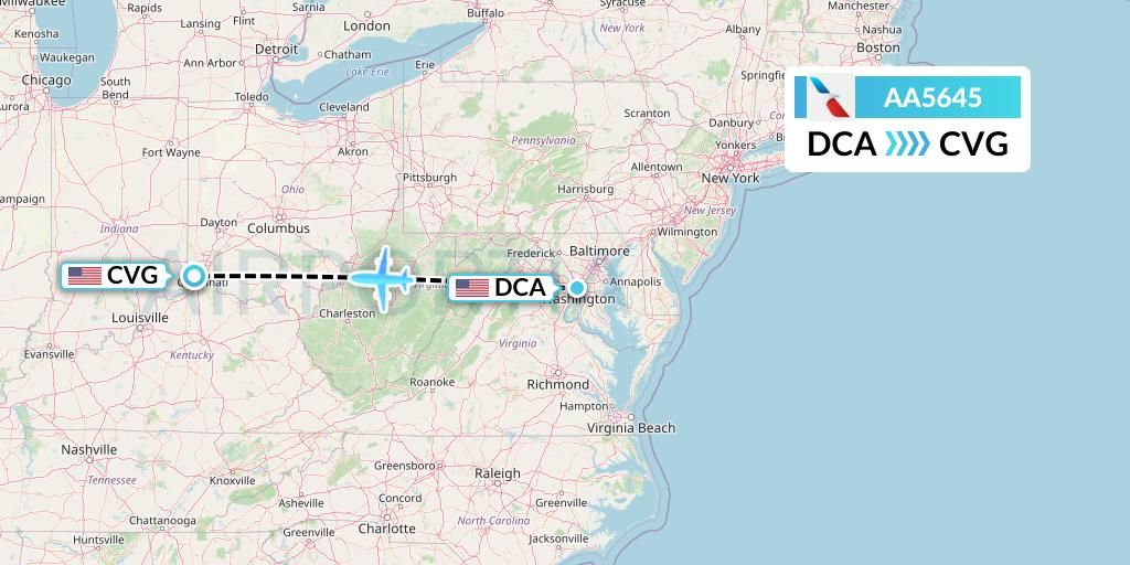 AA5645 American Airlines Flight Map: Washington to Cincinnati