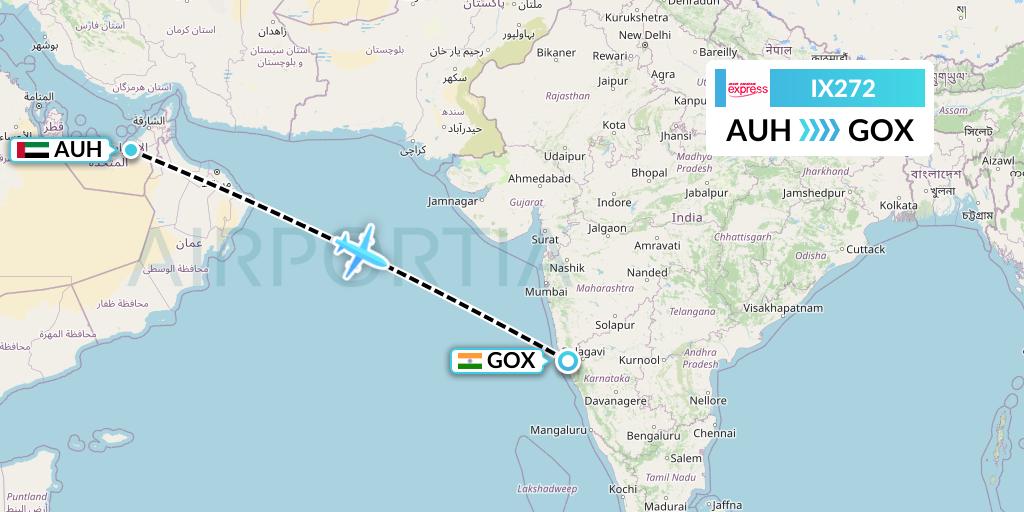 IX272 Air India Express Flight Map: Abu Dhabi to Goa