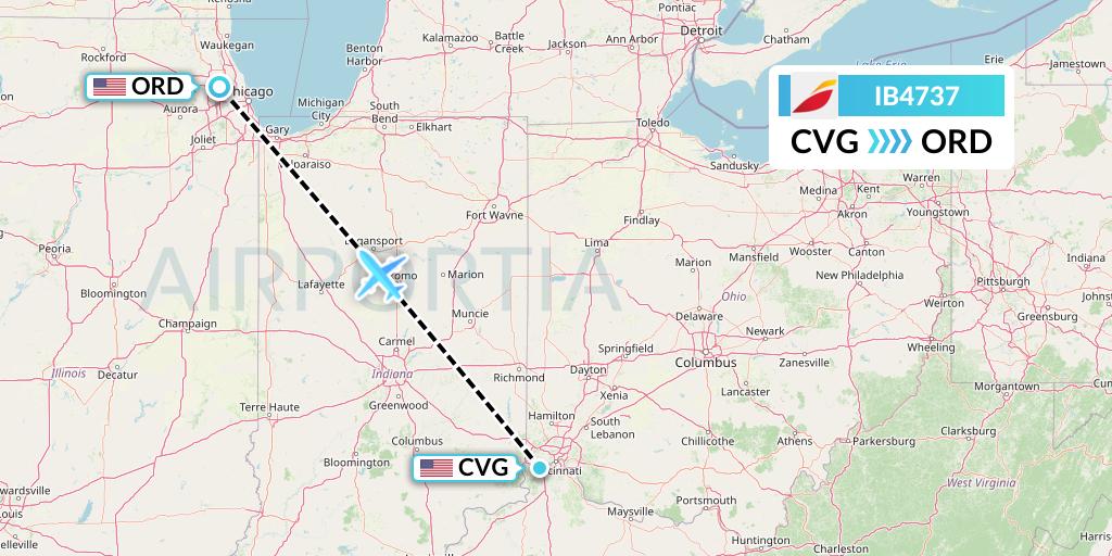 IB4737 Iberia Flight Map: Cincinnati to Chicago