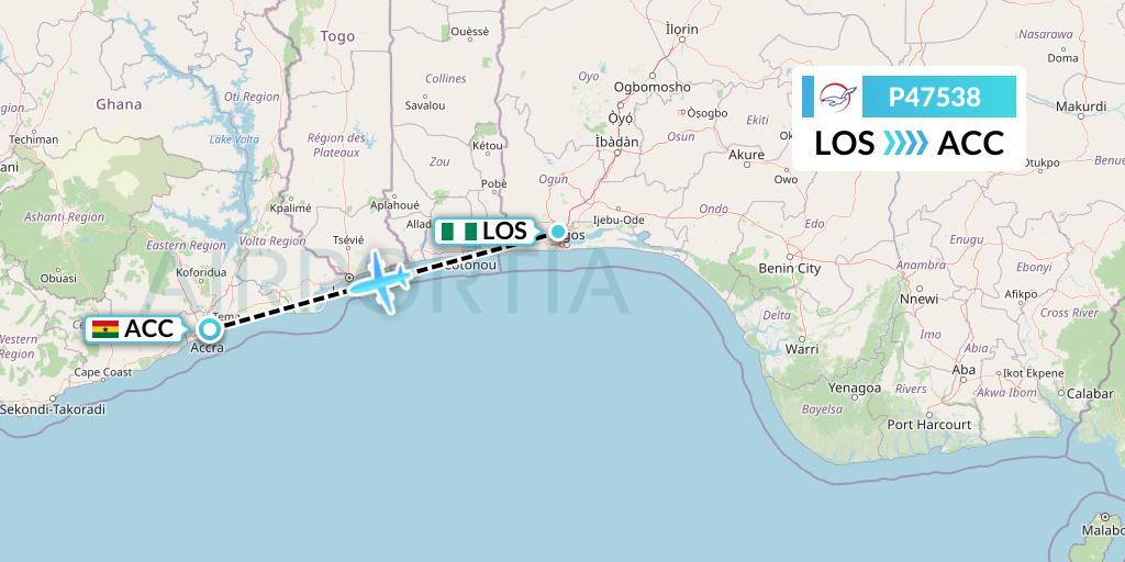 P47538 Air Peace Flight Map: Lagos to Accra