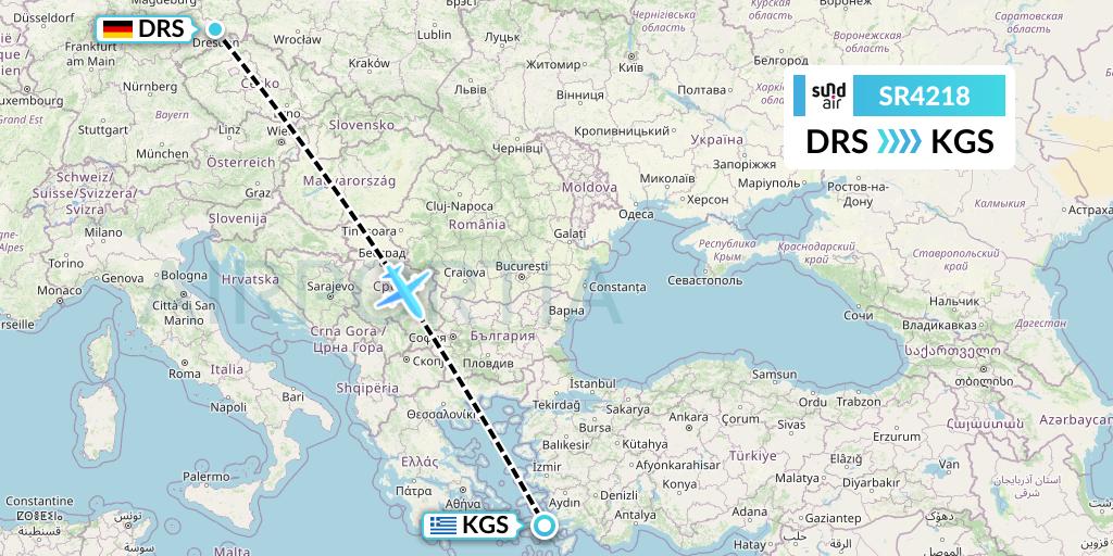 SR4218 SundAir Flight Map: Dresden to Kos