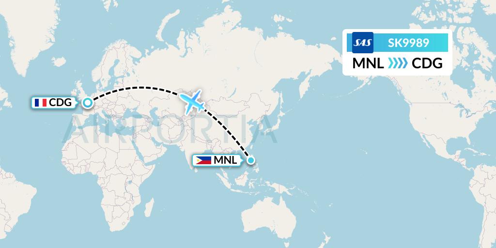 SK9989 SAS Flight Map: Manila to Paris