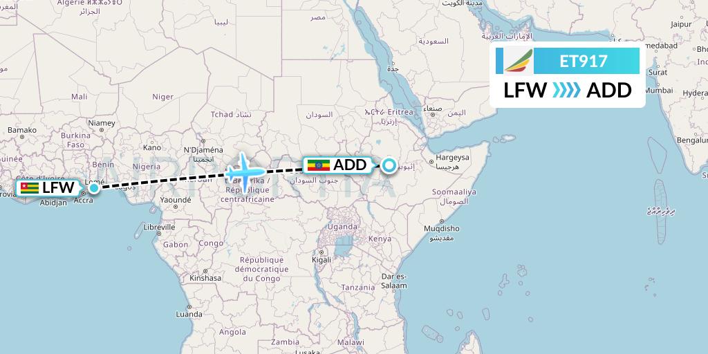 ET917 Ethiopian Airlines Flight Map: Lome to Addis Ababa