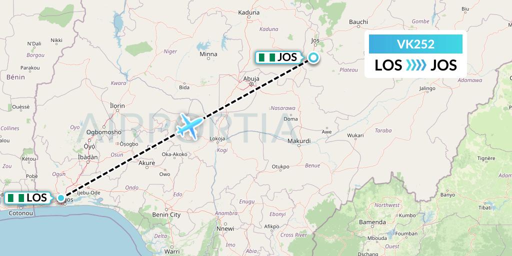 VK252 Valuejet Flight Map: Lagos to Jos