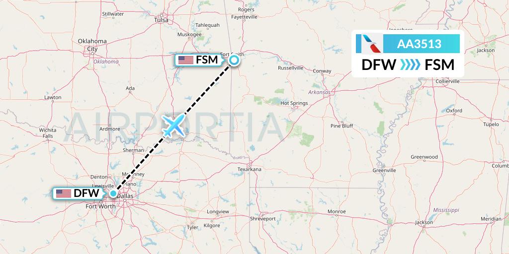 AA3513 American Airlines Flight Map: Dallas to Fort Smith