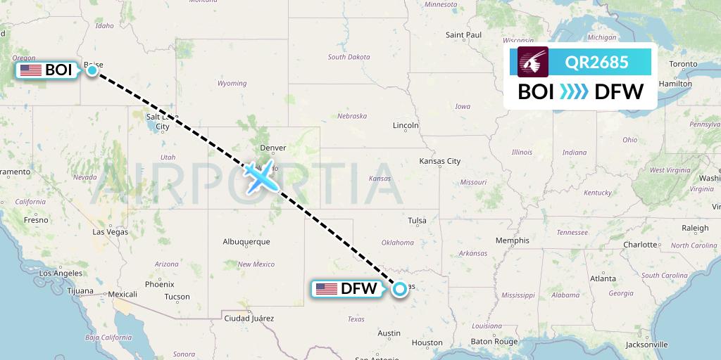 QR2685 Qatar Airways Flight Map: Boise to Dallas
