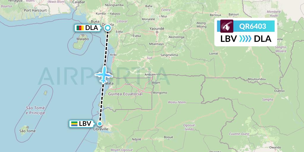 QR6403 Qatar Airways Flight Map: Libreville to Douala