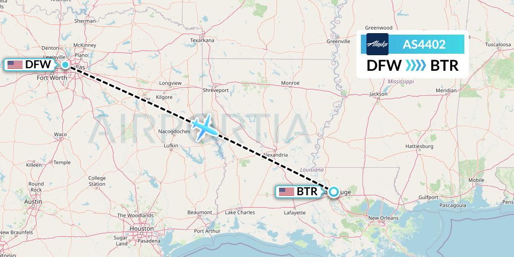 AS4402 Alaska Airlines Flight Map: Dallas to Baton Rouge
