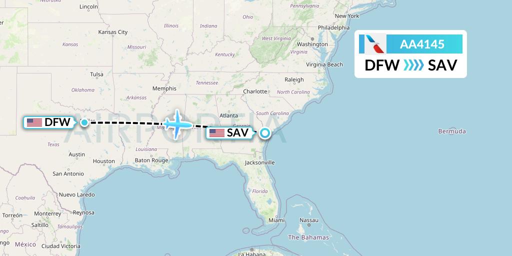 AA4145 American Airlines Flight Map: Dallas to Savannah