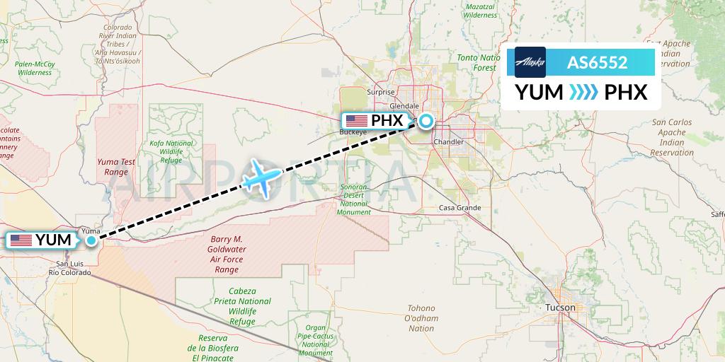 AS6552 Alaska Airlines Flight Map: Yuma to Phoenix