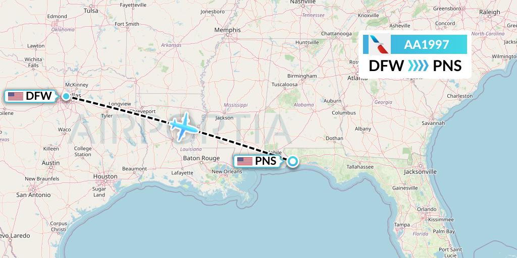AA1997 American Airlines Flight Map: Dallas to Pensacola