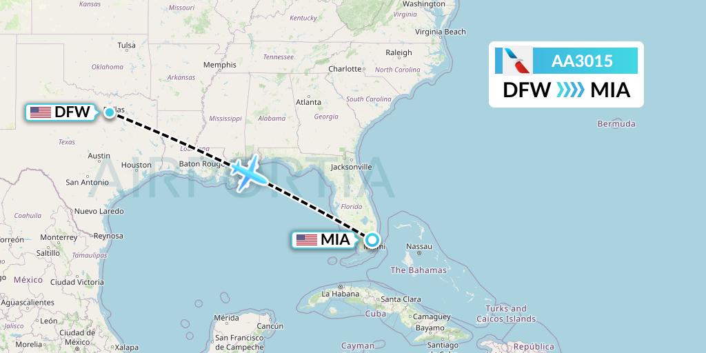 AA3015 American Airlines Flight Map: Dallas to Miami