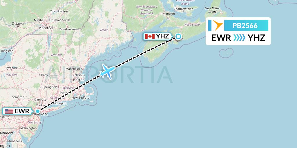 PB2566 PAL Airlines Flight Map: New York to Halifax