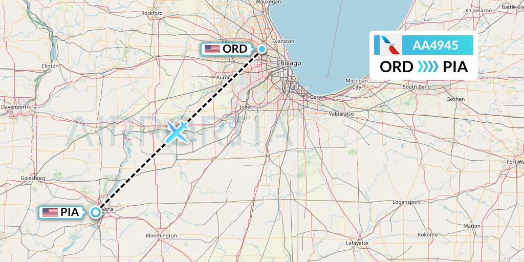 AA4945 American Airlines Flight Map: Chicago to Peoria