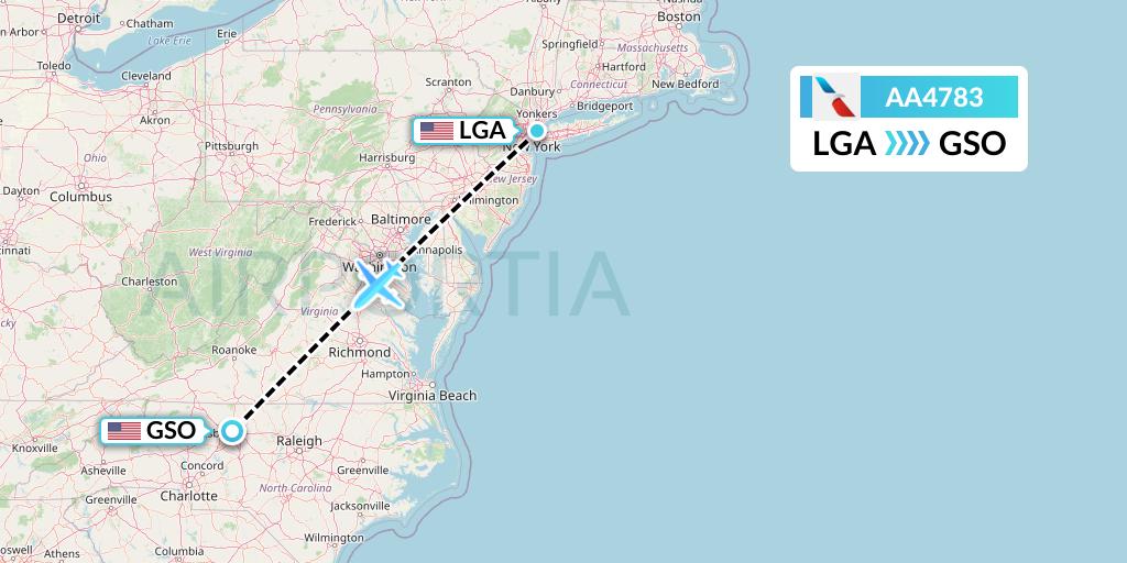 AA4783 American Airlines Flight Map: New York to Greensboro