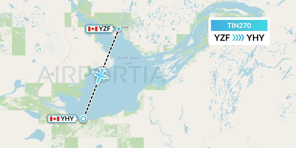 TIN270 Air Tindi Flight Map: Yellowknife to Hay River