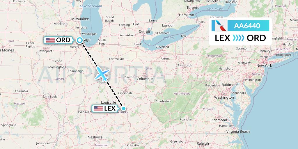 AA6440 American Airlines Flight Map: Lexington to Chicago