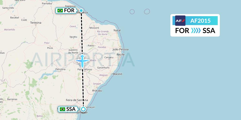 AF2015 Air France Flight Map: Fortaleza to Salvador