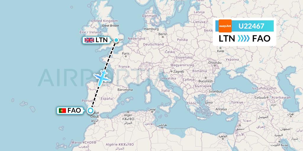 U22467 EasyJet Flight Map: London to Faro