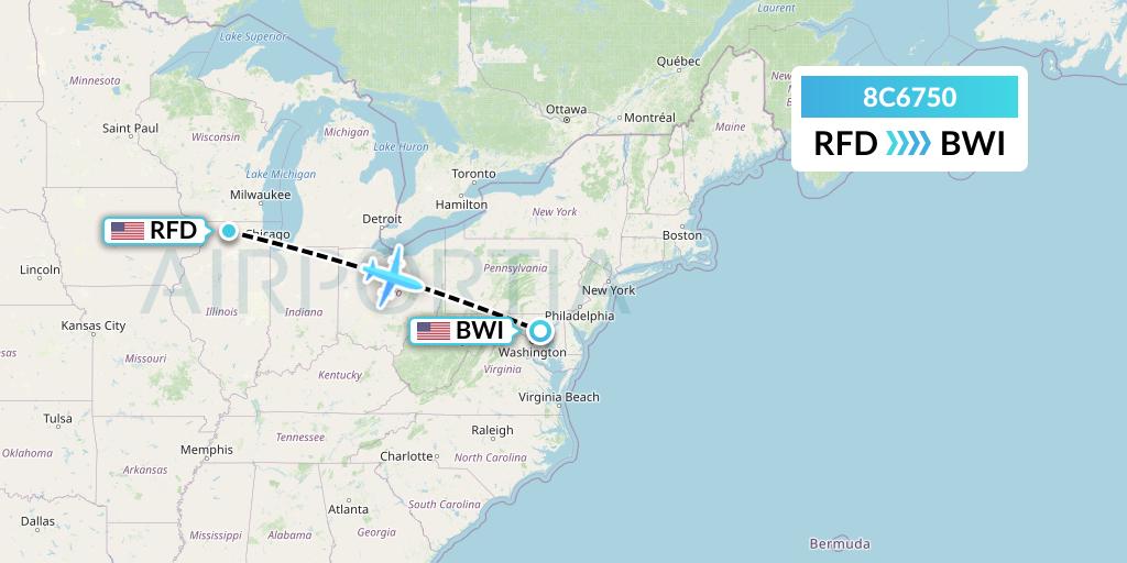 8C6750 Air Transport International Flight Map: Chicago to Baltimore