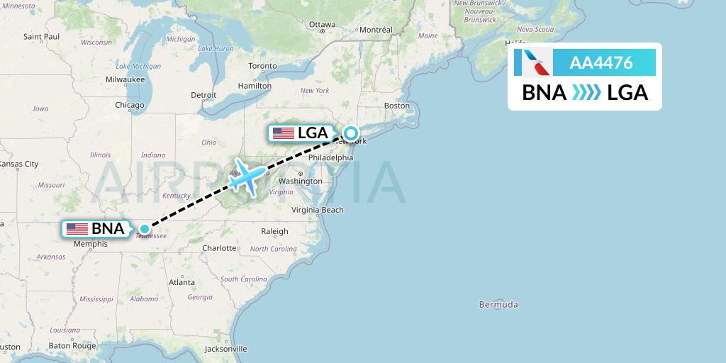 AA4476 American Airlines Flight Map: Nashville to New York