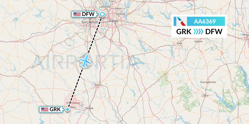 AA6369 American Airlines Flight Map: Killeen to Dallas