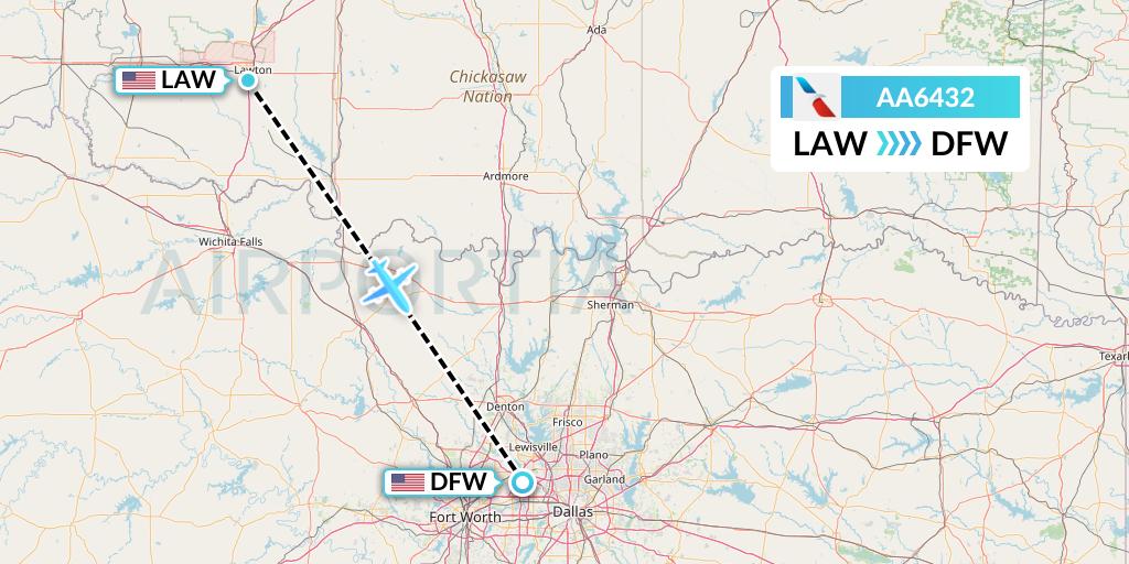 AA6432 American Airlines Flight Map: Lawton to Dallas