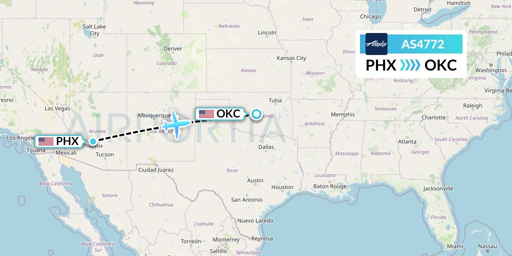 AS4772 Alaska Airlines Flight Map: Phoenix to Oklahoma City