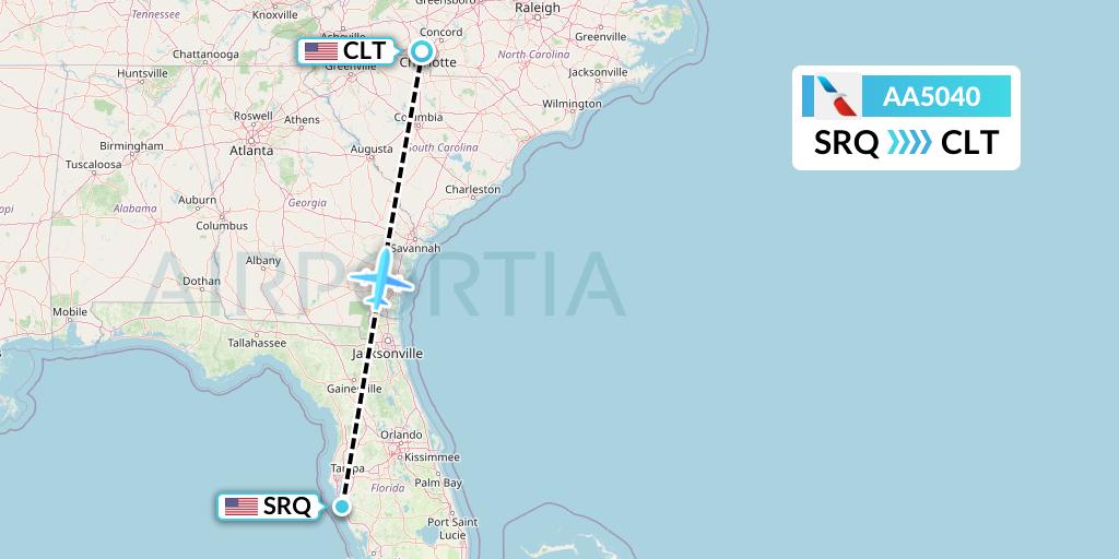 AA5040 American Airlines Flight Map: Sarasota to Charlotte