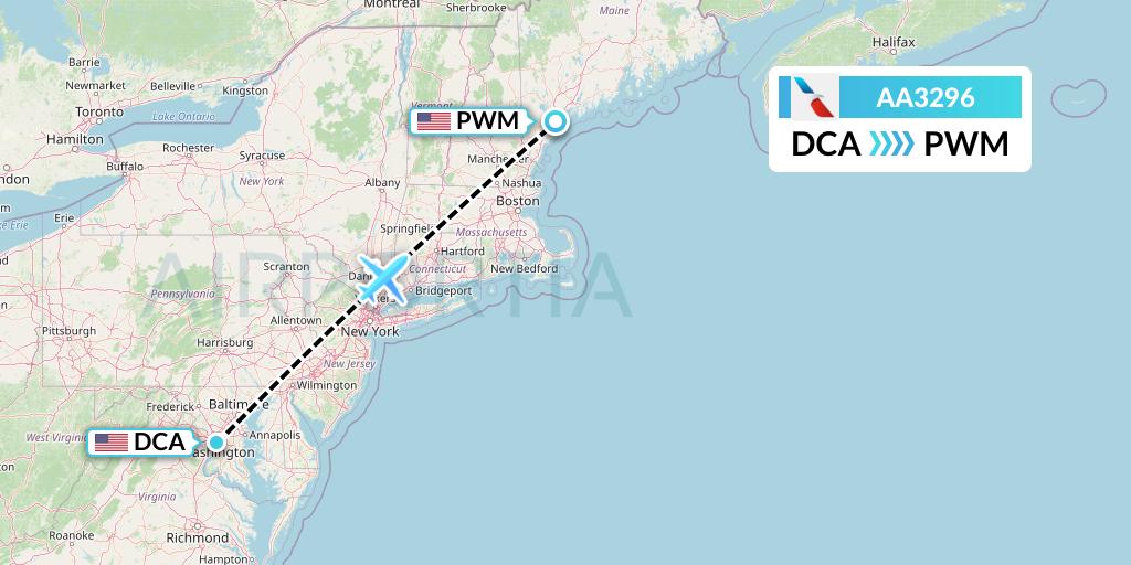 AA3296 American Airlines Flight Map: Washington to Portland