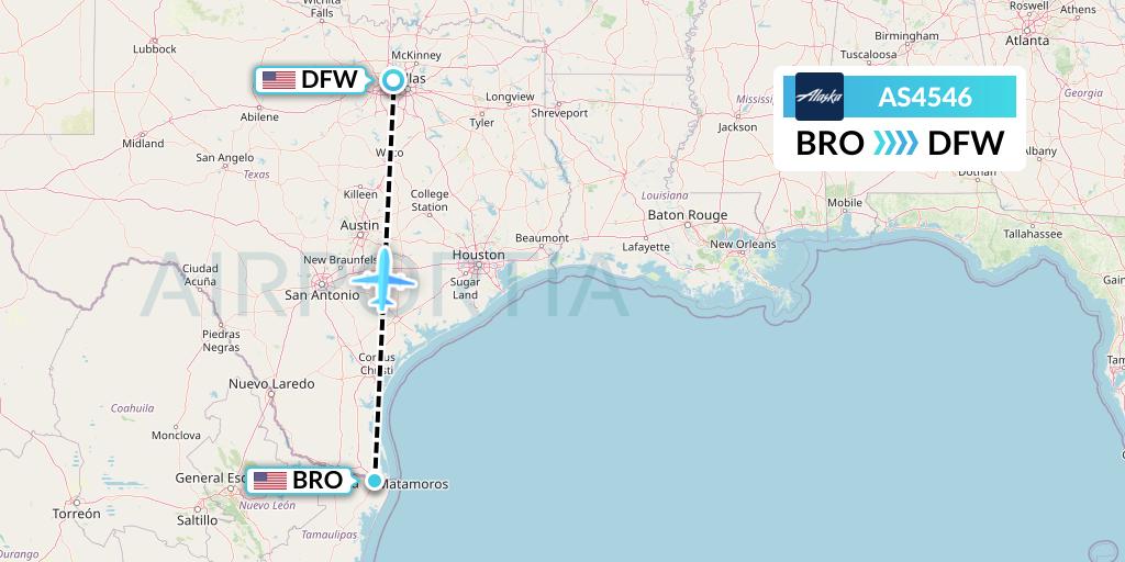AS4546 Alaska Airlines Flight Map: Brownsville to Dallas
