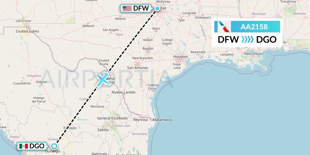 AA2158 American Airlines Flight Map: Dallas to Durango