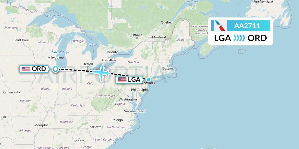 AA2711 American Airlines Flight Map: New York to Chicago
