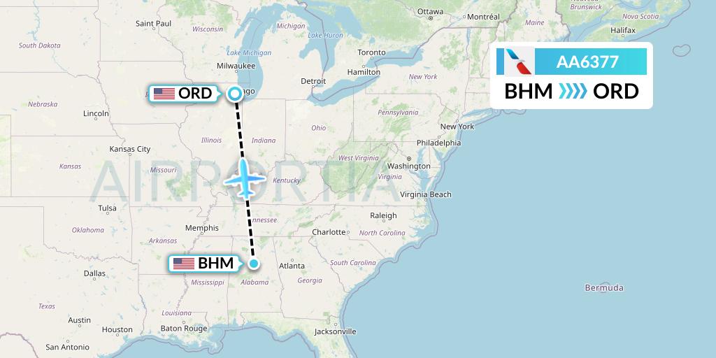 AA6377 American Airlines Flight Map: Birmingham to Chicago
