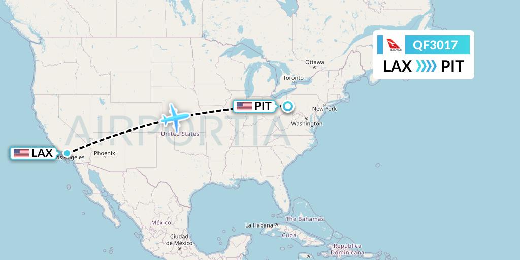 QF3017 Qantas Flight Map: Los Angeles to Pittsburgh