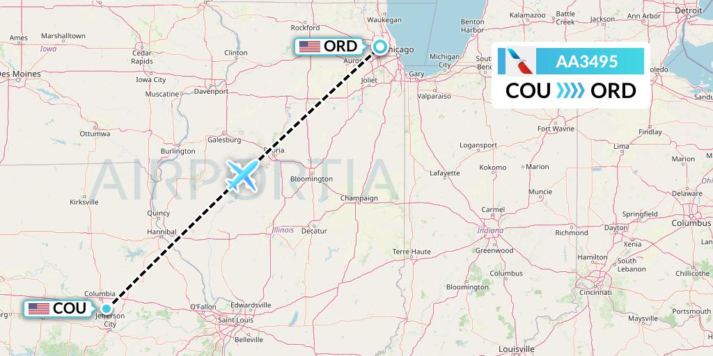 AA3495 American Airlines Flight Map: Columbia to Chicago