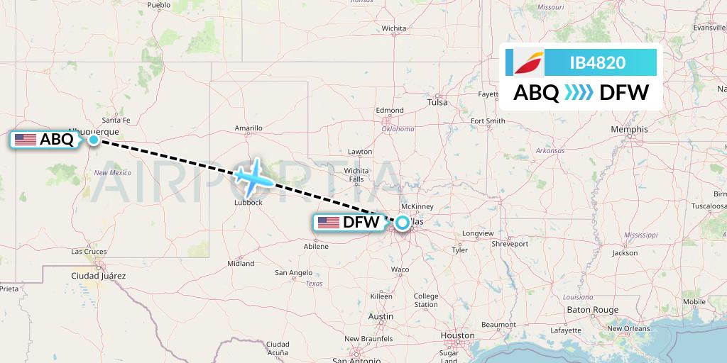IB4820 Iberia Flight Map: Albuquerque to Dallas