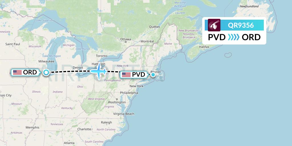 QR9356 Qatar Airways Flight Map: Providence to Chicago