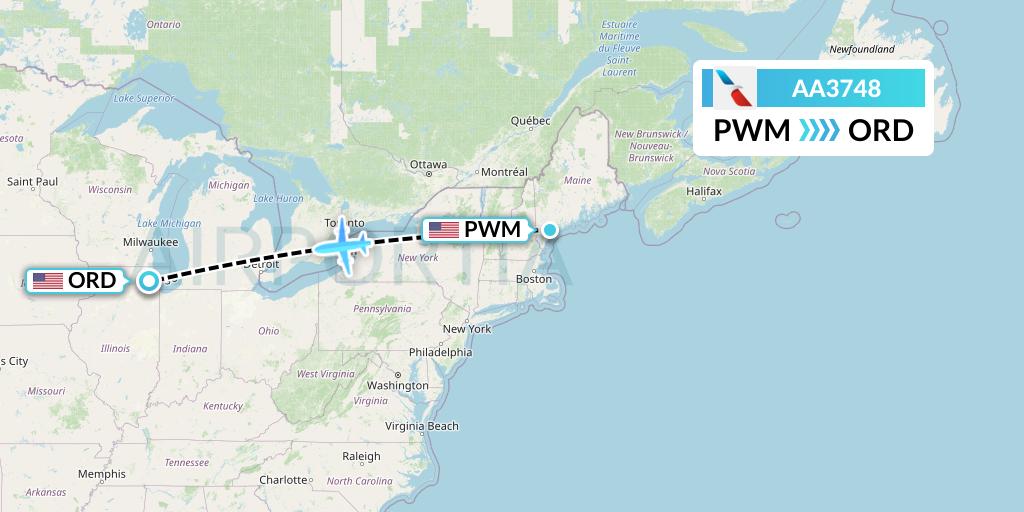 AA3748 American Airlines Flight Map: Portland to Chicago