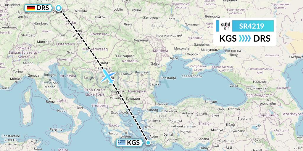 SR4219 SundAir Flight Map: Kos to Dresden