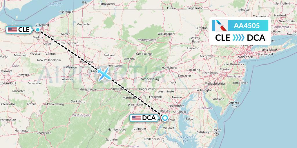 AA4505 American Airlines Flight Map: Cleveland to Washington