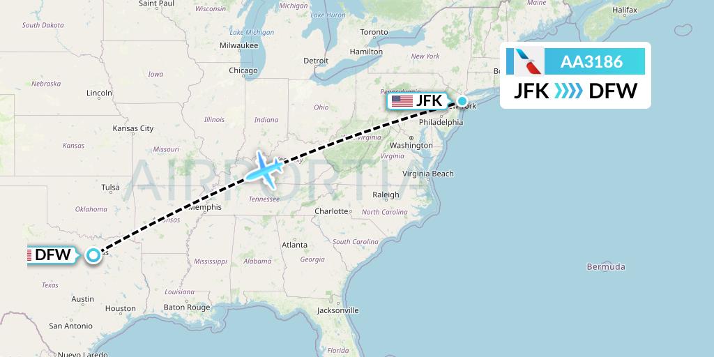 AA3186 American Airlines Flight Map: New York to Dallas
