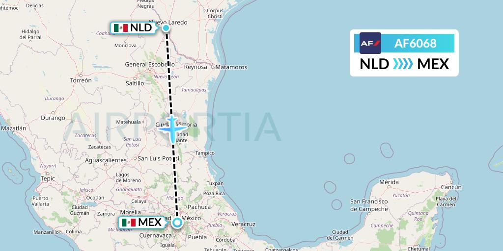 AF6068 Air France Flight Map: Nuevo Laredo to Mexico City