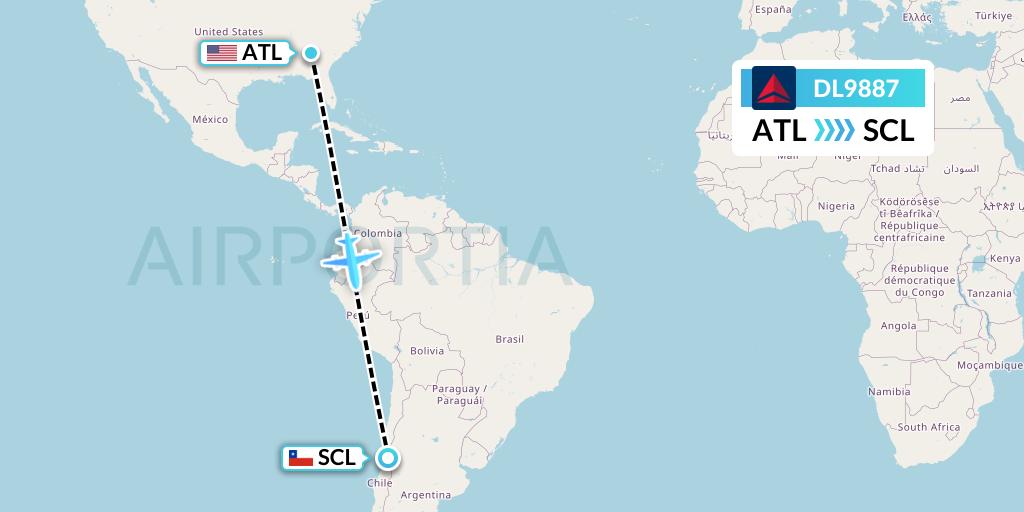 DL9887 Delta Air Lines Flight Map: Atlanta to Santiago