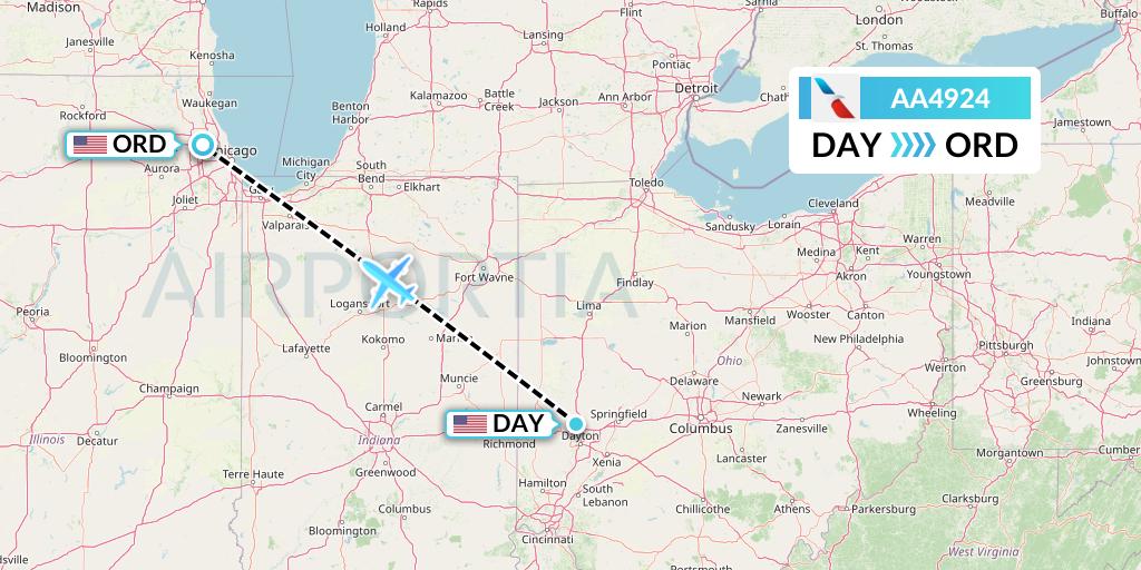 AA4924 American Airlines Flight Map: Dayton to Chicago