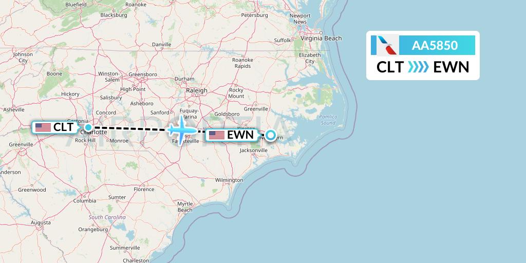 AA5850 American Airlines Flight Map: Charlotte to New Bern