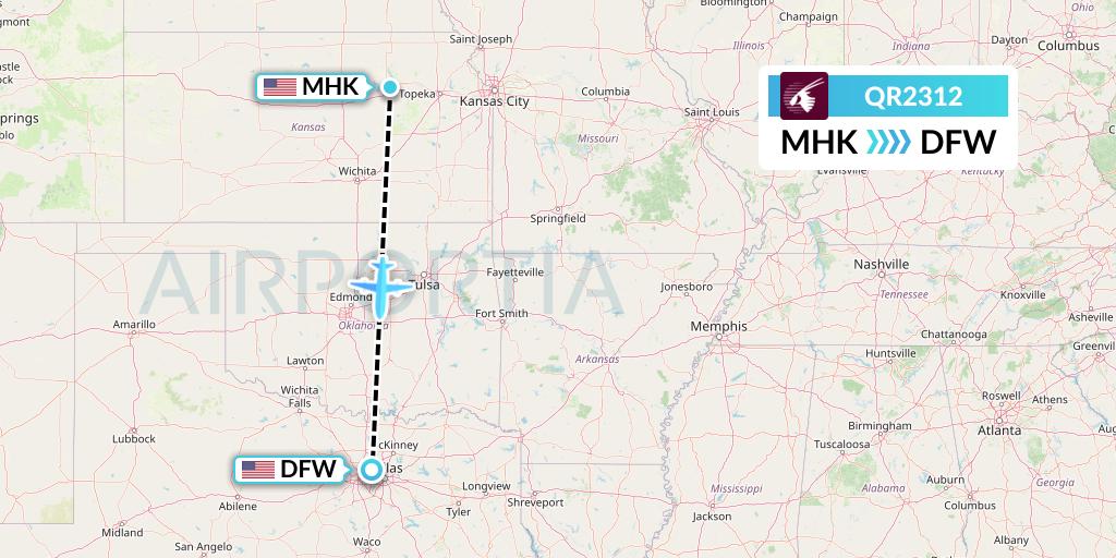 QR2312 Qatar Airways Flight Map: Manhattan to Dallas