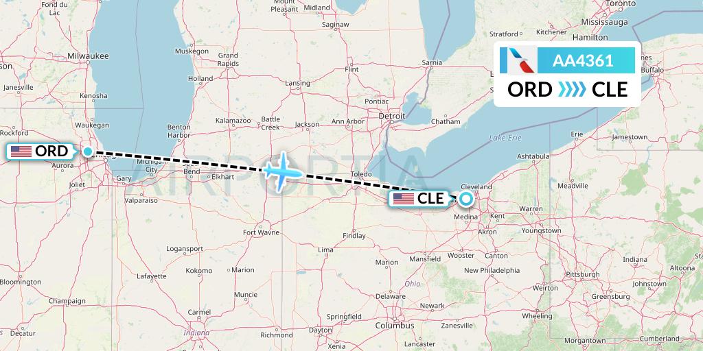 AA4361 American Airlines Flight Map: Chicago to Cleveland